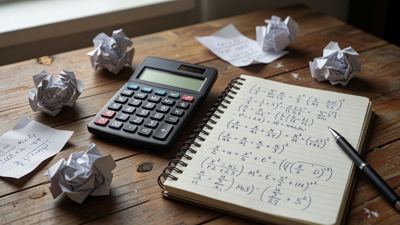 A calculator and handwritten notes used to check the numerator and denominator of an engagement calculation